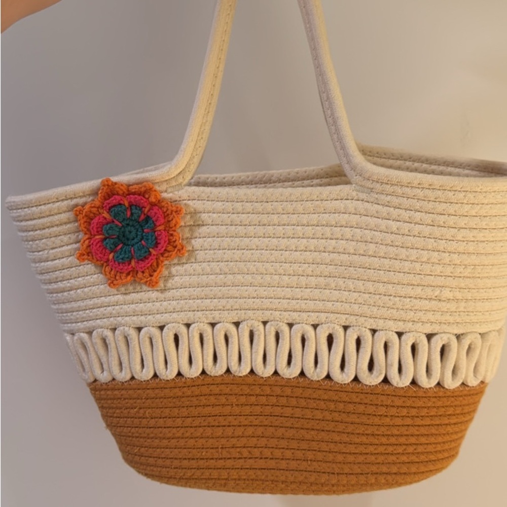 Handcrafted Cream and Tan Tote Bag